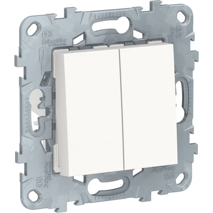 Переключатель 2-клавишный SCHNEIDER ELECTRIC UNICA NEW, перекрестный, 2 x сх. 7, 10 AX, 250 В, белый NU521518 Переключатель 2-клавишный SCHNEIDER ELECTRIC UNICA NEW, перекрестный, 2 x сх. 7, 10 AX, 250 В, белый NU521518