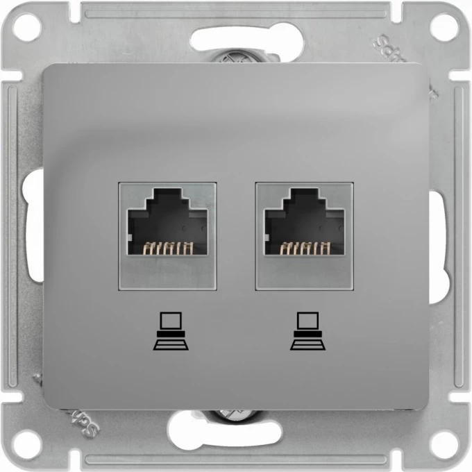 Розетка двойная компьютерная SCHNEIDER ELECTRIC GLOSSA RJ45+RJ45, кат.5E, механизм, алюминий GSL000385KK Розетка двойная компьютерная SCHNEIDER ELECTRIC GLOSSA RJ45+RJ45, кат.5E, механизм, алюминий GSL000385KK