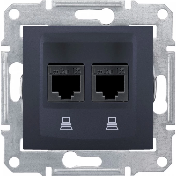 Розетка двойная компьютерная SCHNEIDER ELECTRIC SEDNA RJ45, кат. 6, экр. STP, графит SDN5000170 Розетка двойная компьютерная SCHNEIDER ELECTRIC SEDNA RJ45, кат. 6, экр. STP, графит SDN5000170
