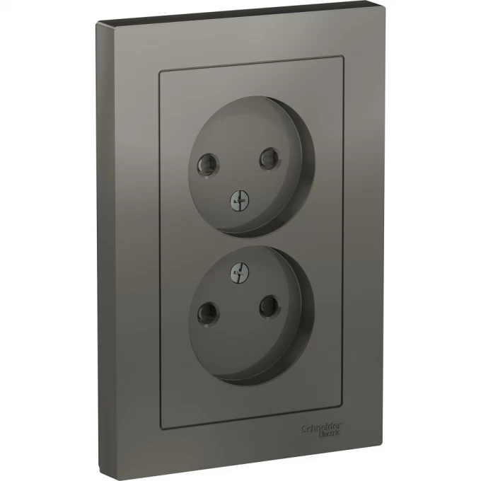 Розетка двойная SCHNEIDER ELECTRIC ATLASDESIGN без заземления, со шторками, в сборе, сталь ATN000922 Розетка двойная SCHNEIDER ELECTRIC ATLASDESIGN без заземления, со шторками, в сборе, сталь ATN000922