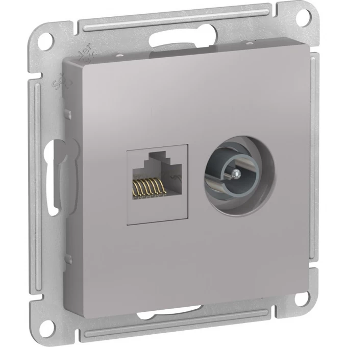 Розетка двойная SCHNEIDER ELECTRIC ATLASDESIGN ТВ + компьютерная RJ45, кат. 5Е, алюминий ATN000389 Розетка двойная SCHNEIDER ELECTRIC ATLASDESIGN ТВ + компьютерная RJ45, кат. 5Е, алюминий ATN000389