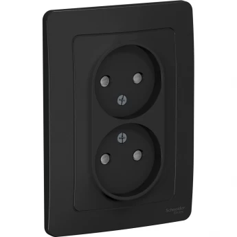 Розетка двойная SCHNEIDER ELECTRIC BLANCA с/у без заземления, со шторками, 16А, 250В, антрацит