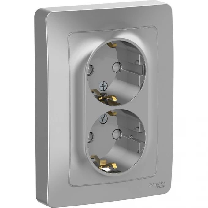 Розетка двойная SCHNEIDER ELECTRIC BLANCA с/у, с заземлением, со шторками, 16А, 250В, алюминий BLNRS001123 Розетка двойная SCHNEIDER ELECTRIC BLANCA с/у, с заземлением, со шторками, 16А, 250В, алюминий BLNRS001123
