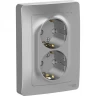 Розетка двойная SCHNEIDER ELECTRIC BLANCA с/у, с заземлением, со шторками, 16А, 250В, алюминий BLNRS001123