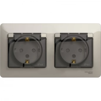 Розетка двойная SCHNEIDER ELECTRIC GLOSSA с заземлением, со шторками, в сборе, IP44, молочный