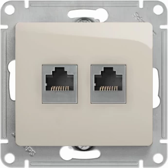 Розетка компьютерная/телефонная SCHNEIDER ELECTRIC GLOSSA двойная RJ11+RJ45, кат.5E, механизм, МОЛОЧНЫЙ