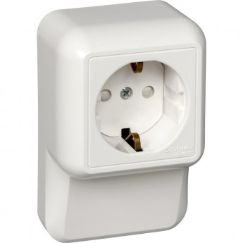 Розетка SCHNEIDER ELECTRIC ПРИМА О/У с заземлением, со шторками, ПЛИНТУСН.МОНТ.ПЛ.16А 250В, белый,опт.уп.Россия