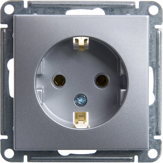 Розетка SCHNEIDER ELECTRIC W59 с заземлением без шторок, 16А, механизм, матовый хром RS16-154-5-86