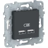 Розетка USB SCHNEIDER ELECTRIC UNICA NEW, 2-местная, тип А+А, 5 В / 2100 мА, антрацит NU541854