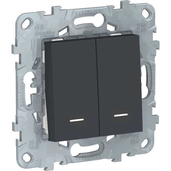Выключатель 2-клавишный SCHNEIDER ELECTRIC UNICA NEW, 2 модуля, с подсветкой, 2 х сх. 1а, антрацит NU521154N Выключатель 2-клавишный SCHNEIDER ELECTRIC UNICA NEW, 2 модуля, с подсветкой, 2 х сх. 1а, антрацит NU521154N