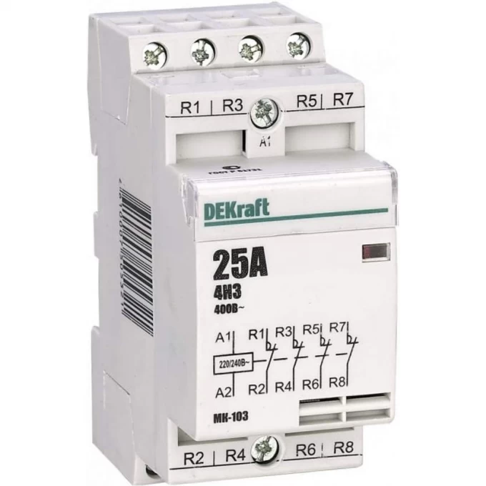 Модульный контактор DEKRAFT 4НО 25А 230В МК-103 18067DEK Модульный контактор DEKRAFT 4НО 25А 230В МК-103 18067DEK