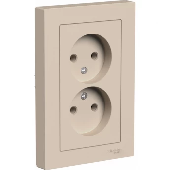 Розетка 2-местная SCHNEIDER ELECTRIC ATLASDESIGN 16А без заземления/в сборе, песочный