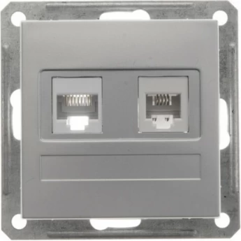 Розетка двойная SCHNEIDER ELECTRIC W59 RJ11+RJ45, 160В, 1А, кат.5E, механизм, матовый хром