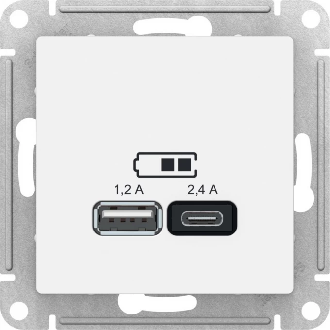 USB Розетка SCHNEIDER ELECTRIC ATLAS DESIGN тип A+C 5В/2.4А 2х5В/1.2А механизм, белый ATN000139 USB Розетка SCHNEIDER ELECTRIC ATLAS DESIGN тип A+C 5В/2.4А 2х5В/1.2А механизм, белый ATN000139
