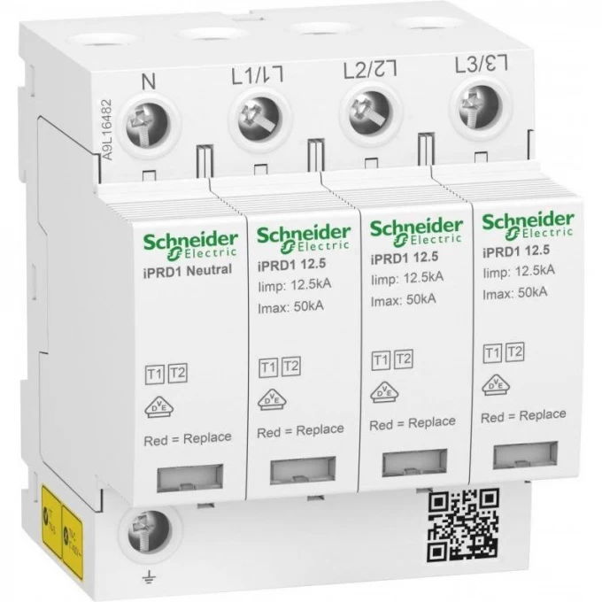Устройство защиты от импульсных перенапряжений SCHNEIDER ELECTRIC ACTI9 iPRD1 12.5г 3P+N 50кА класс 1+2 с картриджем A9L16482 Устройство защиты от импульсных перенапряжений SCHNEIDER ELECTRIC ACTI9 iPRD1 12.5г 3P+N 50кА класс 1+2 с картриджем A9L16482